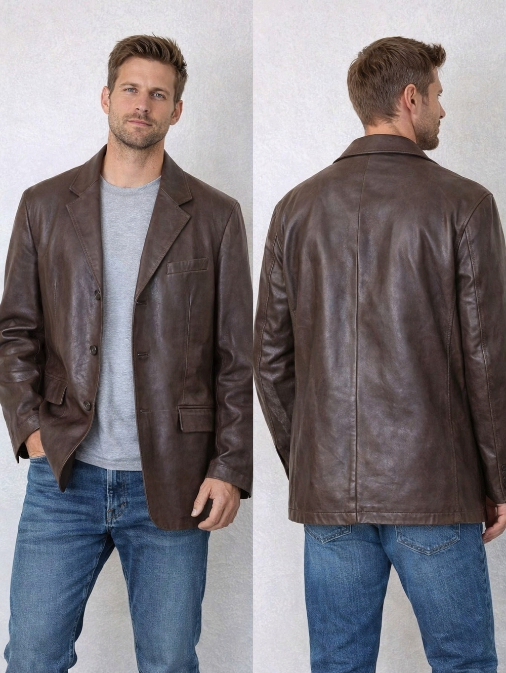 Joseph Lyman Brown Leather Blazer Mens 42L Classic Button Sport Coat